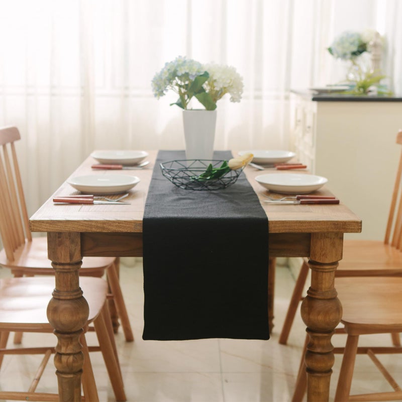 NATUS WEAVER Dinning Table Runner 12 x 36 Inches Farmhouse Kitchen Coffee Burlap Table Runner for Holiday Party, Black - Image 1